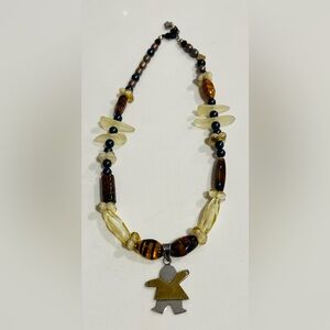 Rare Vintage Mexico Sterling Silver 925 Boy or Girl Heart Pendant Amber Necklace